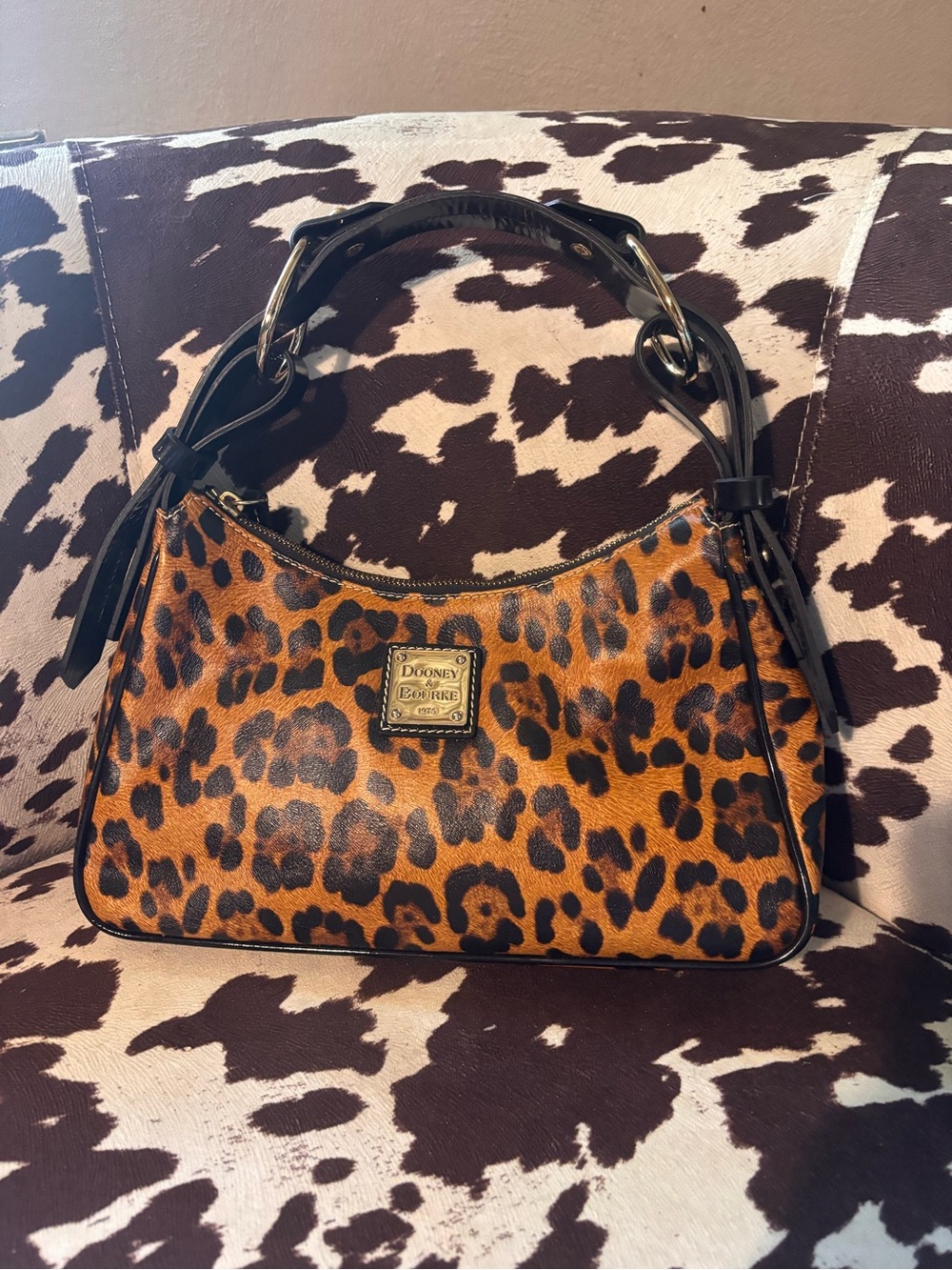 Dooney & Bourke Leopard Print Shoulder Bag in Black and Brown